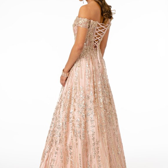 NEW ROSE GOLD Glitter Embellished A-Line Dress GSGL2941 - Picture 2 of 3